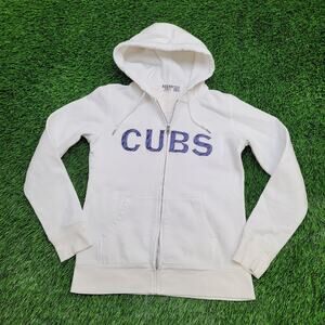 NIKE Chicago-Cubs Zip Hoodie Womens XS 17x22 White Crop